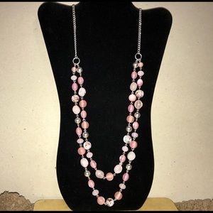 Pink, White & Silver Necklace (with free earrings)